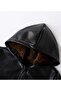 Faux Leather Winter Coat with Plush Details and Kangaroo Pocket - 3