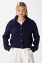 Women's Lean Soft Texture Polo Neck Navy Blue Basic Knitwear Cardigan Hi00179 - 3