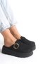 Women's Orthopedic Closed-Toe Non-Slip Stainless Buckle Black Suede Clog House/Outdoor Slipper - 7