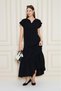 Women's Black Long Skirt Ruffled Short Sleeve Epaulette Detail Loose Casual Comfortable Dress 3761366 - 3