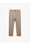 Buttoned Cotton-Linen Blend Pleated Fabric Trousers with Pocket Detail - 3