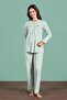 Women's Green Color Half Button Long Sleeve Maternity Pajamas Set C6T4N91 - 2