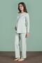 Women's Green Color Half Button Long Sleeve Maternity Pajamas Set C6T4N91 - 4