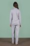 Women's Grey Color Front Buttoned Long Sleeve Shirt Collar Pajama Set C1T4N91 - 4