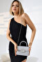Silver Glitter Women's Small Evening Bag with Chain Strap, Silver Accessory Detail Shoulder and Hand Bag - 2