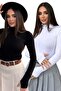 Women's Black and White Finger Detail Turtleneck Bodysuit 2-Piece Set