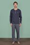 Men's Smoked Long Sleeve Buttoned Collar Stripe Detailed Bottom Pajama Set C4T3N91 - 2