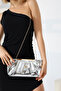 Silver Women's Chain Strap Portfolio Evening Bag Shiny Shoulder and Hand Bag for Invitations - 2