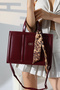 Burgundy Women's Bag Large Size Zippered Leopard Scarf Detail - Cross Strap Shoulder and Hand Bag - 6