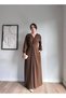 Women's Coffee Long Sleeve Metal Buckle Slit Maxi Dress - 2