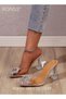 Women Rhinestone Detail Sculptural Clear Heeled Slingback Pumps Fashion Crystal High Heels Slip On S