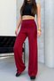 Women's Burgundy Modal Fabric Wide Leg High Waist Beltless Trousers - 6