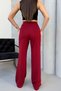 Women's Burgundy Modal Fabric Wide Leg High Waist Beltless Trousers - 8