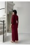 Burgundy Bat Sleeve Asymmetrical Gathered Dress - 5