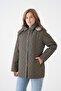 Leopard Printed Li Quilted Women's Coat Plus Size Hooded with Zipper and Snap Fasteners - 5