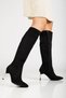 Women's Black Suede Pointed Toe Thin Heeled Boots - 4