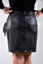 121893 Women's Plus Size Side Tie Faux Leather Skirt Black - 8