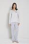 Women's Blue Color Floral Pattern Buttoned Collar Long Sleeve Pajama Set C6T0N91