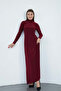 Dora Women's Maxi Length Turtleneck Sandy Dress-Burgundy - 5