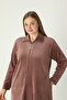 Velvet Winter Collared Stone Detailed Pocketed Plus Size Zippered Dress - 3