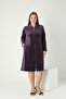 Velvet Winter Collared Stone Detailed Pocketed Plus Size Zippered Dress - 4