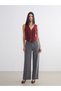 Gray Elastic Waist Wide Leg Women's Trousers