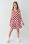 Girl's Crew Neck Pigment Printed Summer Regular Fit Burgundy Dress Rp3293-C-V1