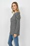 Striped Low Sleeve Women's Blouse - Cream-Dark Blue Striped - 2