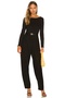 Women's Black Backless Boat Neck Long Sleeve Silk Jersey Snap Fastener Gathering Bodysuit - 5