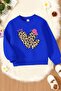 3 Yarn Combed Cotton Heart Leopard Printed Unisex Children's Sweat
