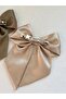 Khaki Bright Green & Champagne Beige – Set of 2 Satin Bow Tie Clips (8 cm Automatic Clip) - 5