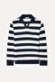 Men's Navy Blue Color Blocked Polo Collar Knit Sweater - 5