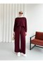 Tunic with Zipper Detail on the Back and Wide-Leg Pants Set 8916 - Claret Red - 4