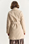 Women's Cream Double-Breasted Collar Lined Belted Belted Cashmere Coat 99002 60283566 - 8
