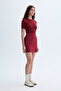 Women's Burgundy Crew Neck Oversize Short Sleeve Knitwear Sweater - 3