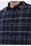 Comfort Fit Shirt Neck Plaid Men's Blue Long Sleeve Shirt - 4