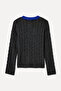 Women's Anthracite Melange Hair Braided Polo Collar Sweater - 5