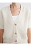 Beige Short Sleeve Button Detailed Women's Knitwear Cardigan - 3