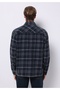 Comfort Fit Shirt Neck Plaid Men's Blue Long Sleeve Shirt - 2