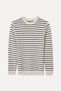 Men's Ecru Striped Crew Neck Knit Sweater - 4
