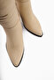 Tamina Genuine Leather Beige Pointed Toe Heeled Women's Boots - 5