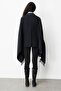 Women's Embroidered Collar, Sleeve-Through, Large Wool Poncho, Black - 5