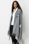 Women's Embroidered Collar, Sleeves Through, Large Wool Poncho, Smoked - 4