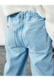 Cotton Pocket Detail Relaxed Fit Wide Leg Denim Pants - 3
