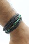 Men's Leather Bracelet with Steel Lock, Four-View Green Agate Natural Stone Braided Model - 3