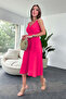 Women's Crepe Fabric Adjustable Strap Belted Tie Midi Dress - 6