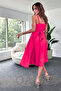 Women's Crepe Fabric Adjustable Strap Belted Tie Midi Dress - 4