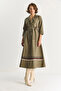 Women's Khaki Embroidery Detailed Collared Belted Shirt Dress 8490 60284072 - 4