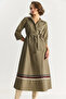 Women's Khaki Embroidery Detailed Collared Belted Shirt Dress 8490 60284072 - 5