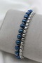 Men's Bracelet with Steel Lock Double Look Blue and Silver Hematite Stone Chain